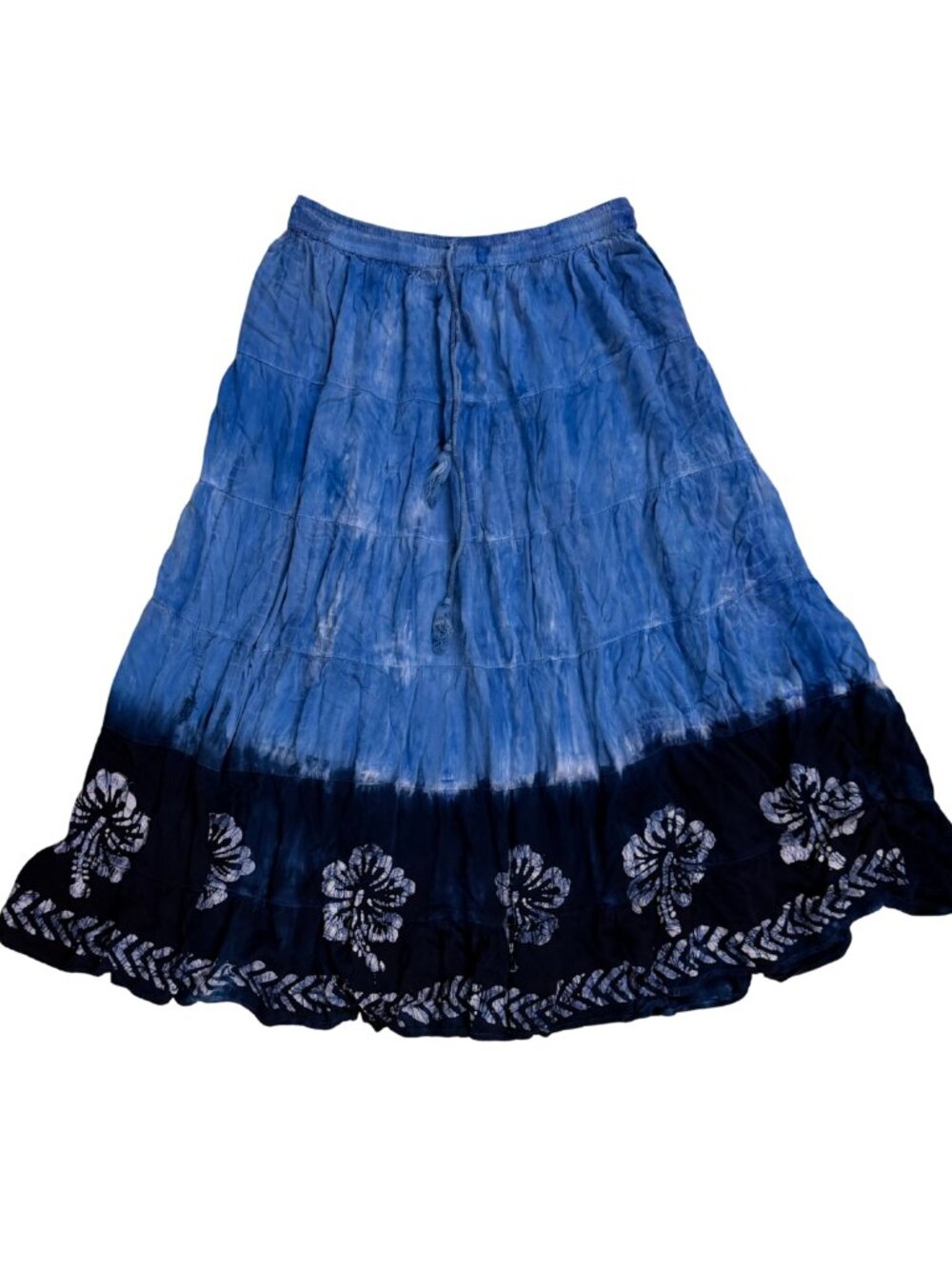 Vintage 90s Boho Tiered Maxi Skirt Blue Tie-Dye Size S-L